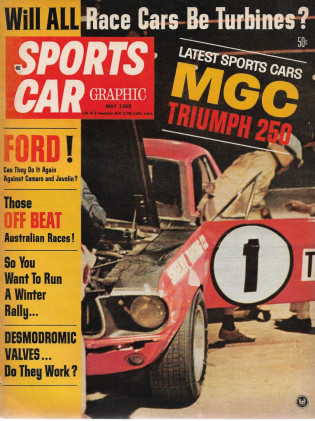 SPORTS CAR GRAPHIC 1968 MAY - MGC, TURBINES, TRANS-AM RACING, TR250*